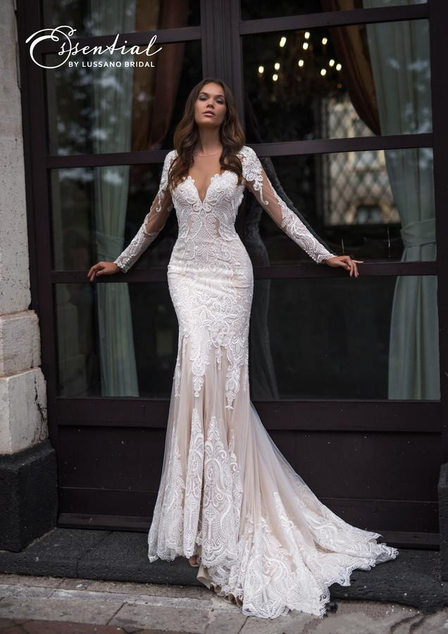 gorgeous mermaid dresses robe de mariage lace appliqued bridal gowns long sleeve vintage sheer v neck wedding dress