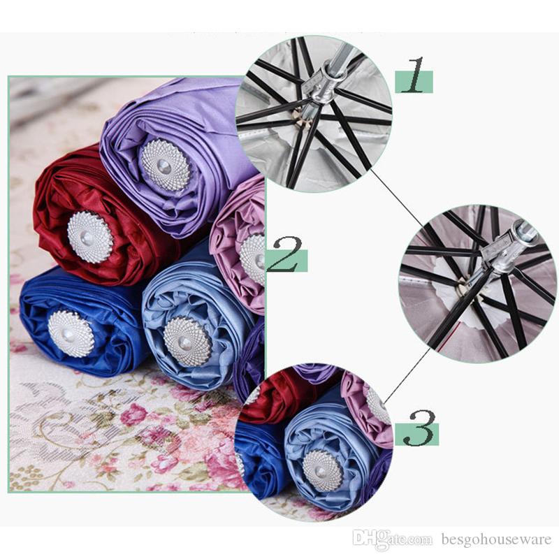 Solid Color Folding Umbrella Silver Plastic UV Sun Protection Sun Rain Women Men Umbrellas Creative Design Umbrella Mixed Color BH2187 CY - view 8