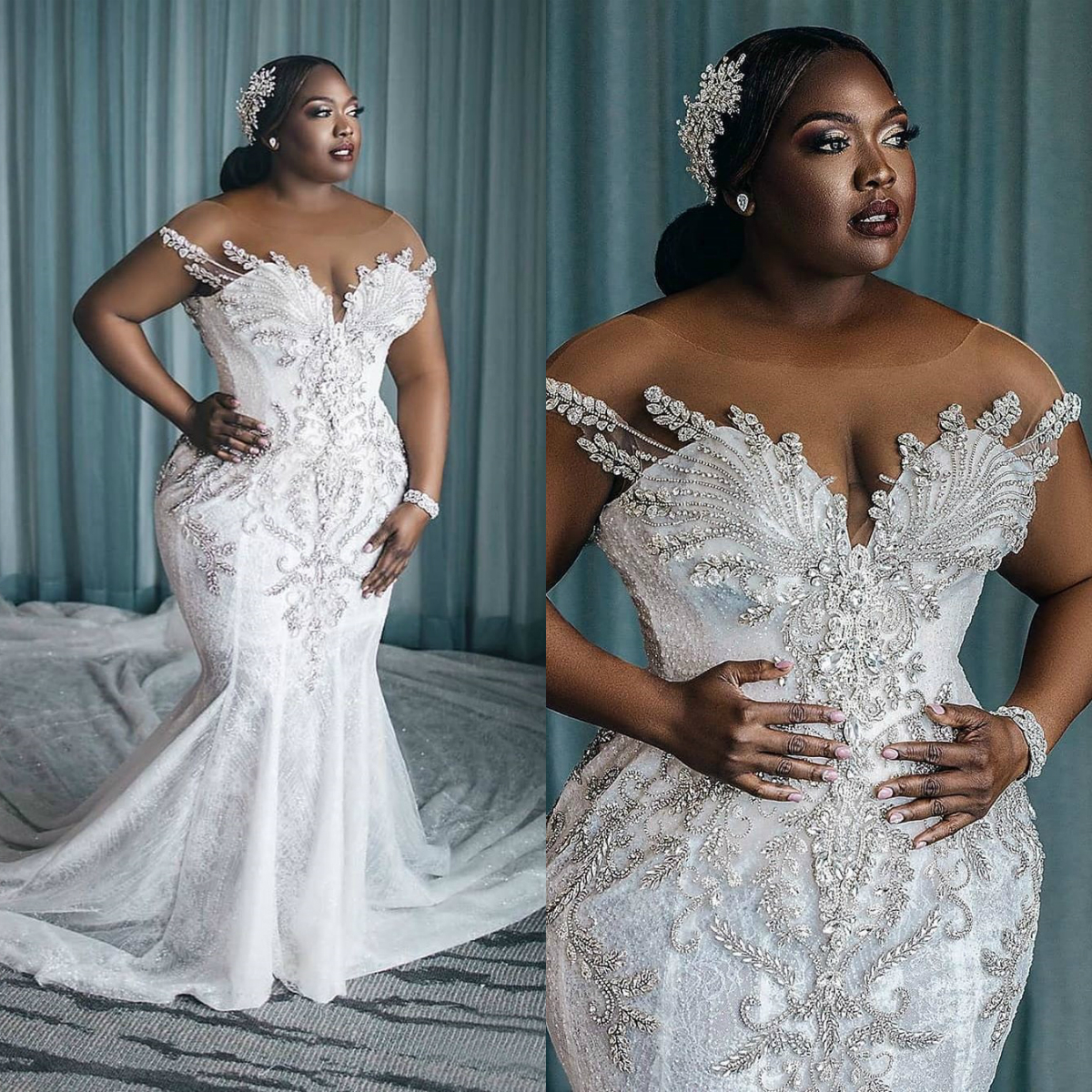 Plus Size 2020 Arabic Mermaid Wedding Dresses Beaded Lace Appliqued Chapel Train Bridal Gowns Robe De Mariée