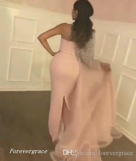 2019 Pink Sheath Split Prom Dress Blingbling Formal Holidays Wear Graduation Evening Party Pageant Gown Custom Made Plus Size