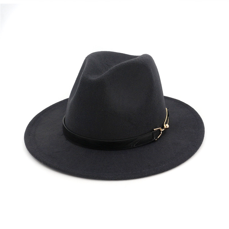 autumn and winter woolen hat black top hat fashion casual belt buckle ladies British four seasons jazz hat 
autumn and winter woolen hat black top hat fashion casual belt buckle ladies British four seasons jazz hat