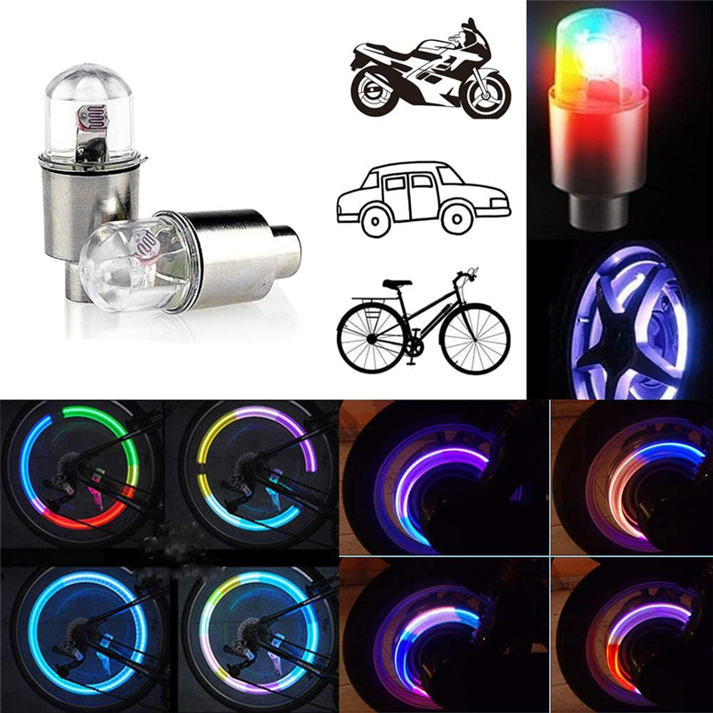 Flash Tyre Wheel Cap LED Light Gas Nozzle Lamp Neon Wheel Tyre Tire Valve Flashlight great for Bike Bicycle Motorcycle