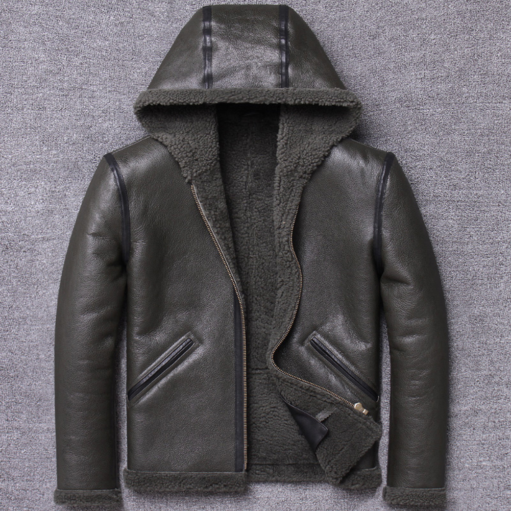 Mens Black B3 Shearling Jacket Short Sheepskin Coat Mens Fur Coat Hooded Motorcycle Leather Jacket Winter Coats
Mens Black B3 Shearling Jacket Short Sheepskin Coat Mens Fur Coat Hooded Motorcycle Leather Jacket Winter Coats