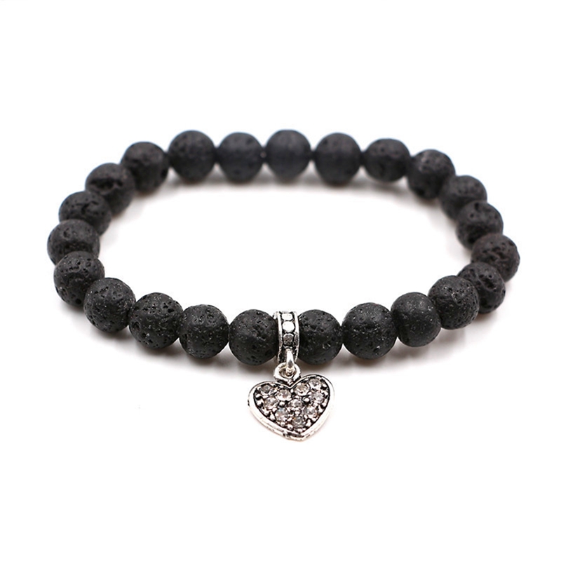 8MM inlaid brick heart pendant bracelet natural lava stone string essential oil aromatherapy unisex healing energy bracelet