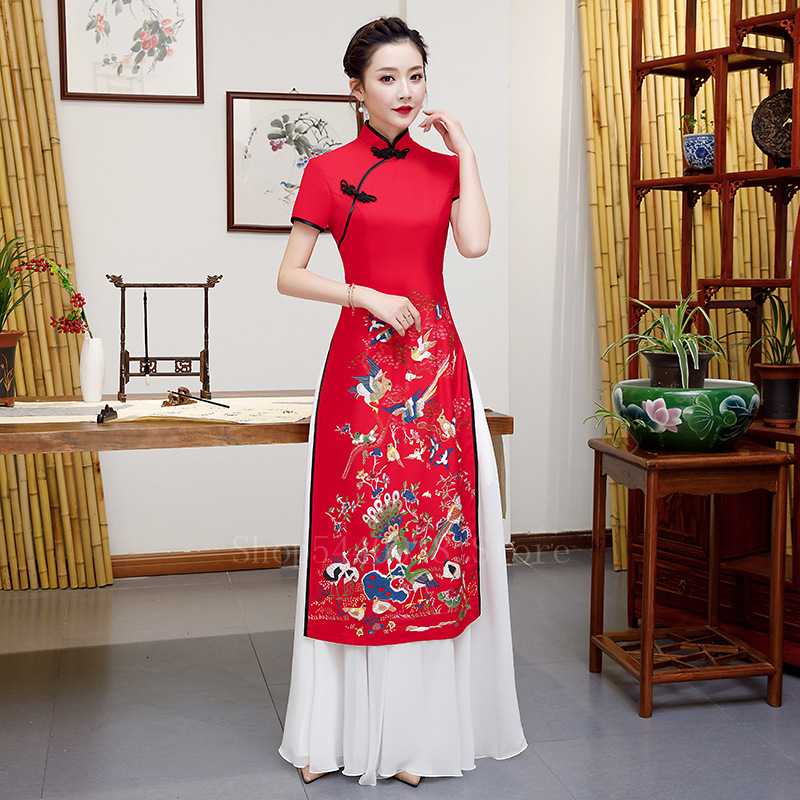 Ethnic Clothing Vietnam Woman Ao Dai Elegant Phoenix Chinese Style Cheongsam Vintage Festival Wedding Evening Qipao Dress Traditional Plus