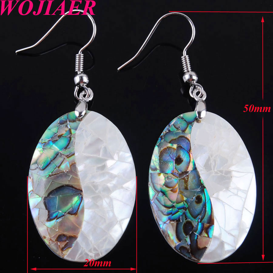 WOJIAER Vintage Double Color Oval Dangle Earrings Set For Women Girl Natural Abalone Shell Beads Drop Ear Jewelry BV905
