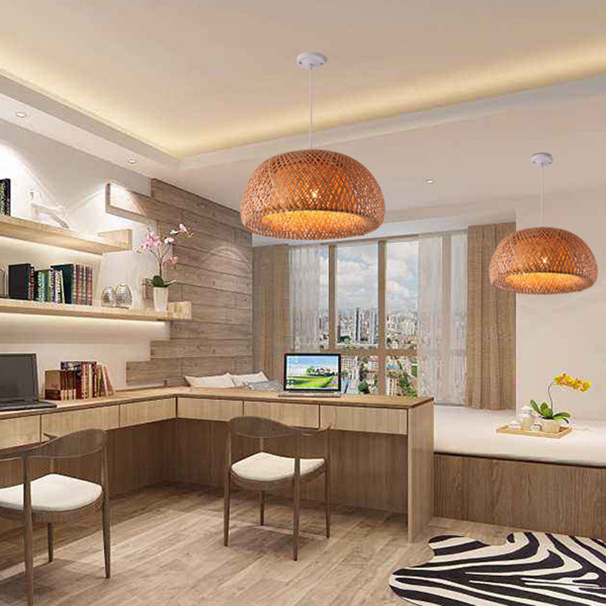 Chinese Bamboo Hand Knitted Led Pendant lamp Living Room Hotel Restaurant Aisle Bedroom Study Light Fixtures Hanging Lamps