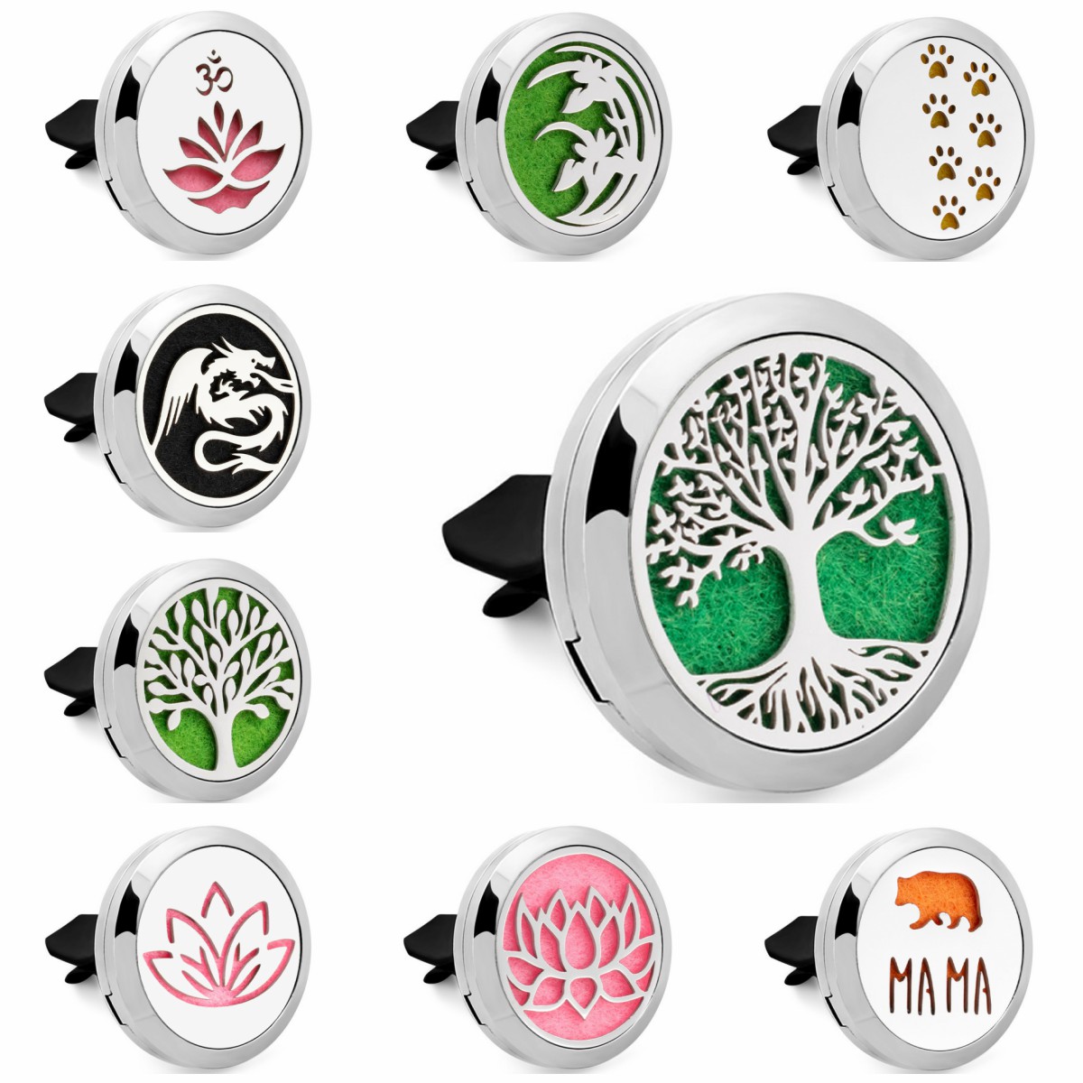 Tree of life Lotus Magent 30mm 316L Stainless Steel Car Diffuser Locket Aromatherapy Essential Oil Perfume Locket Vent Clip 10pcs Pads, Silver
Tree of life Lotus Magent 30mm 316L Stainless Steel Car Diffuser Locket Aromatherapy Essential Oil Perfume Locket Vent Clip 10pcs Pads, Silver