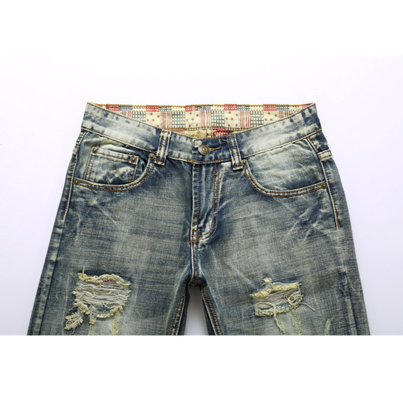 Big Size 42 2020 European Style Men Jeans Holes Frazzled Jeans Mens Casual Leisure Denim Long Pants Light Blue QQ0293