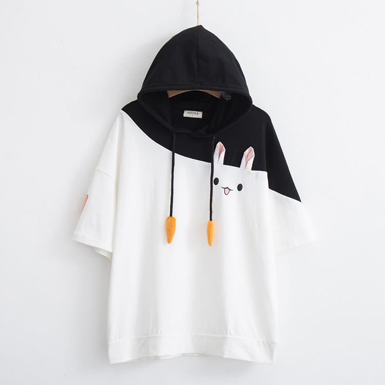 Japanese Harajuku Female Lovely Pink Rabbit T Shirts 2019 Cute Carrot Short Sleeve Anime Bunny Tee Tops Mori Girl Kawaii T-shirt Y19060601