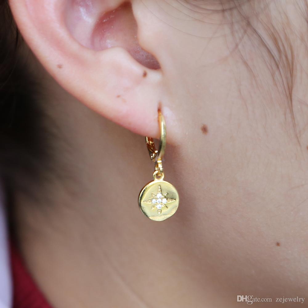 2018 Geometric dangling coin earring gold color engrave north star elegance cute girl women gift for Christmasv