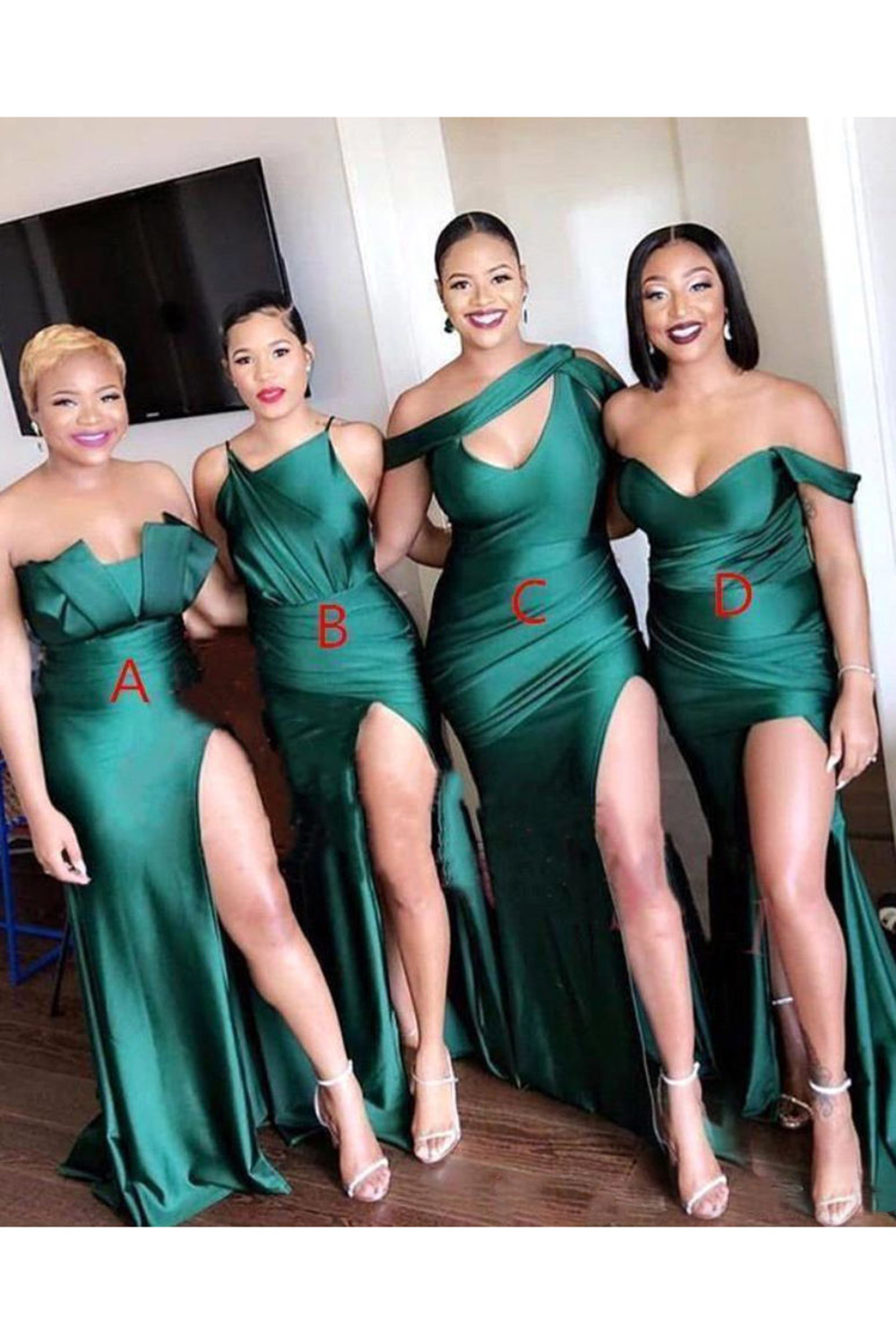 Sexy Green Stain Bridesmaid Dresses 2022 Backless Mermaid Dress Split Off Shoulder Wedding Party Vestidos De Fiesta