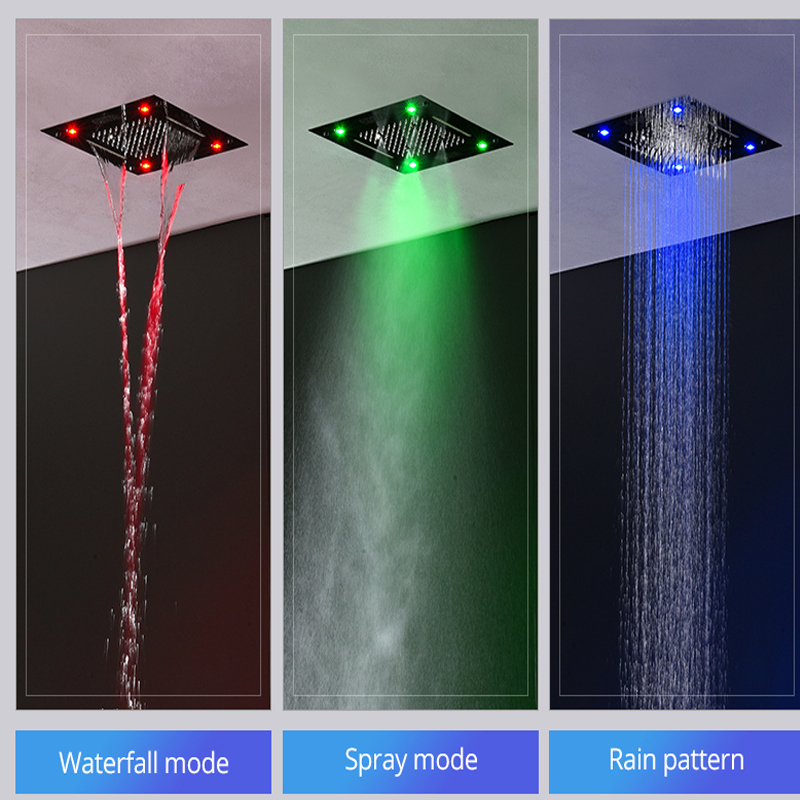 Newly Bluetooth Music Shower Faucet Bathroom Ceiling LED ShowerHead 16inch 304 Stainless Steel Bath Waterfall Rainfall System Panel