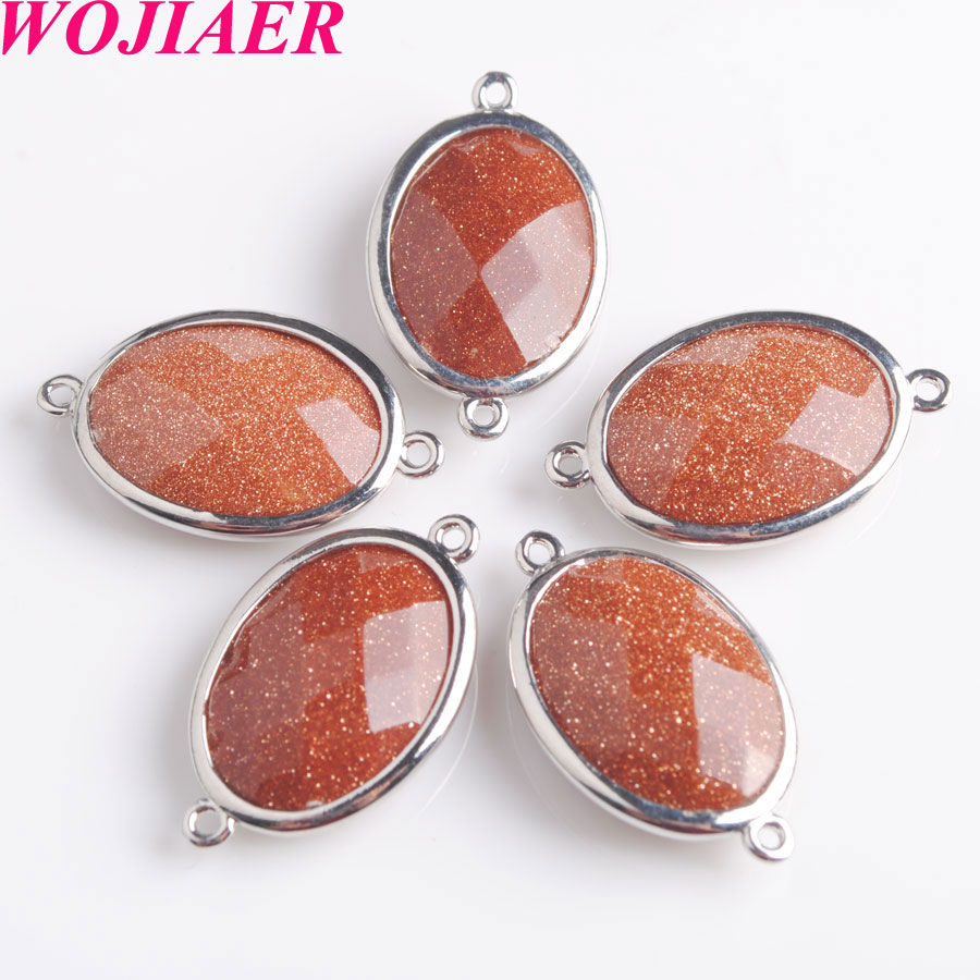 WOJIAER Natural Stone Gem Oval Beads Silver Section Loose Beads for Charm Jewelry Making Necklace DIY Bracelet BZ902