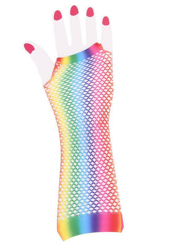 FashionRainbow Fishnet Fingerless Gloves Sexy Colorful Shiny Mermaid Long Halffinger Gloves Bridal Party Nightclub Fishnet Gl