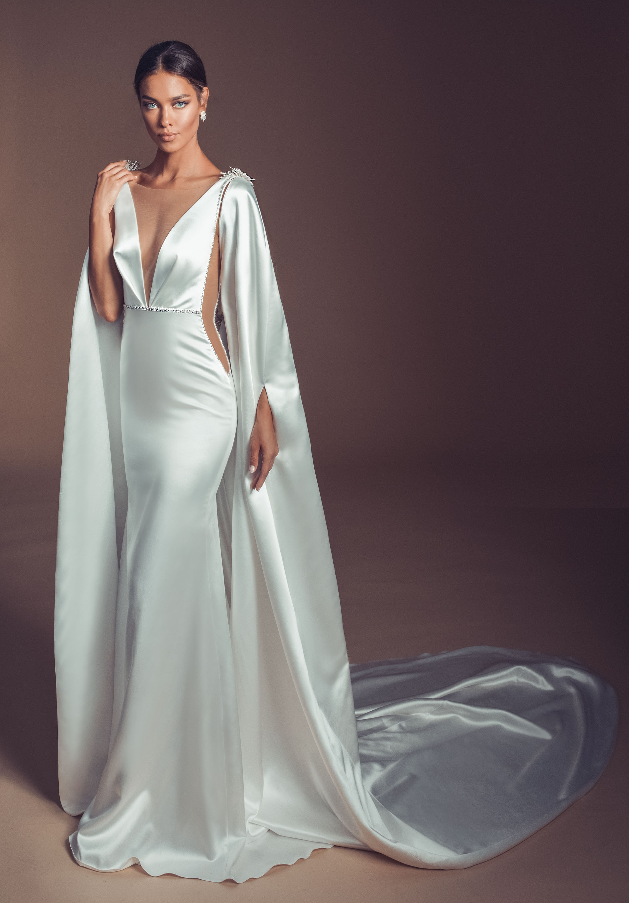2019 Elihav Sasson Mermaid Wedding Dresses With Detachable Wrap Deep V Neck Backless Bridal Gowns Sweep Train Shinny Beach Wedding Dress