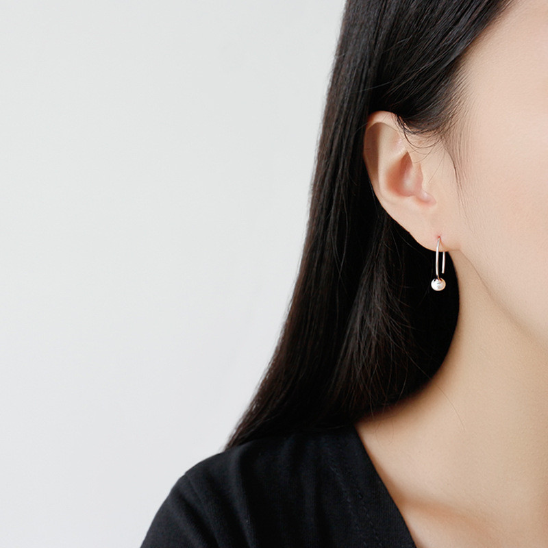 100% 925 Sterling Silver Hook Earring New Punk Style Natural Freshwater Pearl Stud Earring Women Piercing Earrings