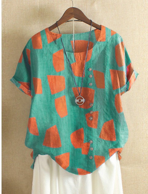 Summer Womens Cotton Linen Tops Short Sleeve Comfort Color Block Loose T-Shirt O-Neck Casual All-Match Tee Shirt Femme Plus Size, Green
Summer Womens Cotton Linen Tops Short Sleeve Comfort Color Block Loose T-Shirt O-Neck Casual All-Match Tee Shirt Femme Plus Size, Green