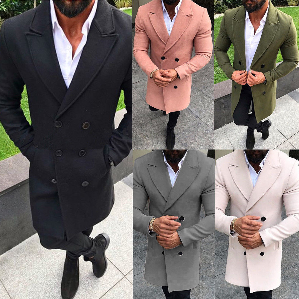 New Fashion Men Winter Warm Blends Coat Lapel Outwear Overcoat Jacket Peacoat Mens Long Coats