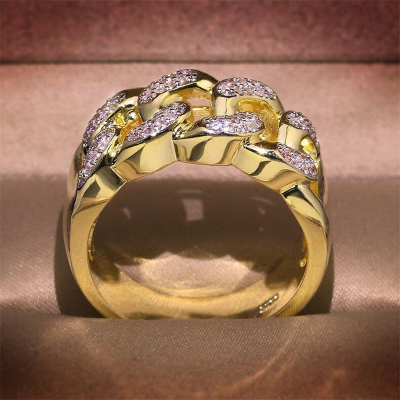 Hip Hop Retro Fashion Jewelry 925 Sterling Silver&Gold Fill Pave White Sapphire CZ Diamond Gemstones Women Wedding Chain Ring For Lover Gift
