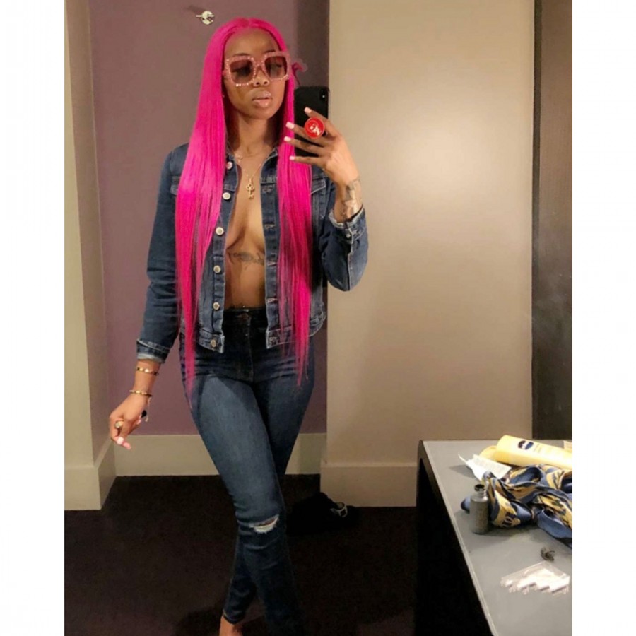 Pink color Synthetic Lace Front Wig Long straight Wigs For Women Heat Resistant Fiber Glueless Natural Hairline Cosplay Wig 26''