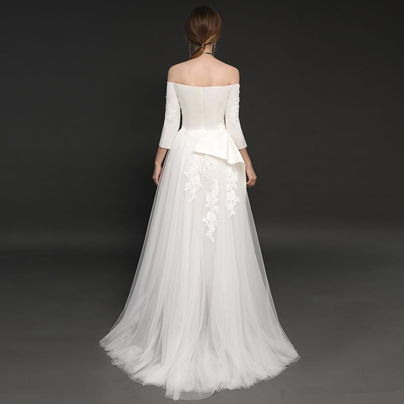 Off The Shoulder 2020 Jumpsuits Wedding Dress Lace Appliqued Beads Vestido De Noiva Boho Long Sleeve Pants Wedding Dresses Bridal Gowns