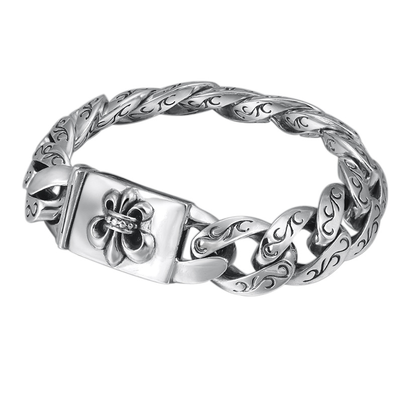 Gothic 925 sterling silver handmade vintage jewelry American European antique silver anchor charm link chain designer men's bracelets