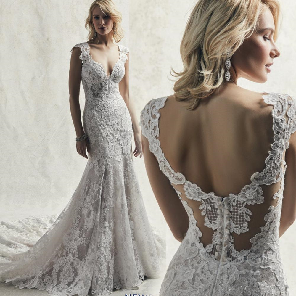 2019 Eddy K Mermaid Wedding Dresses Plunging Neck Lace Appliques Bridal Gowns Plus Size Beach Wedding Dress robe de mariée