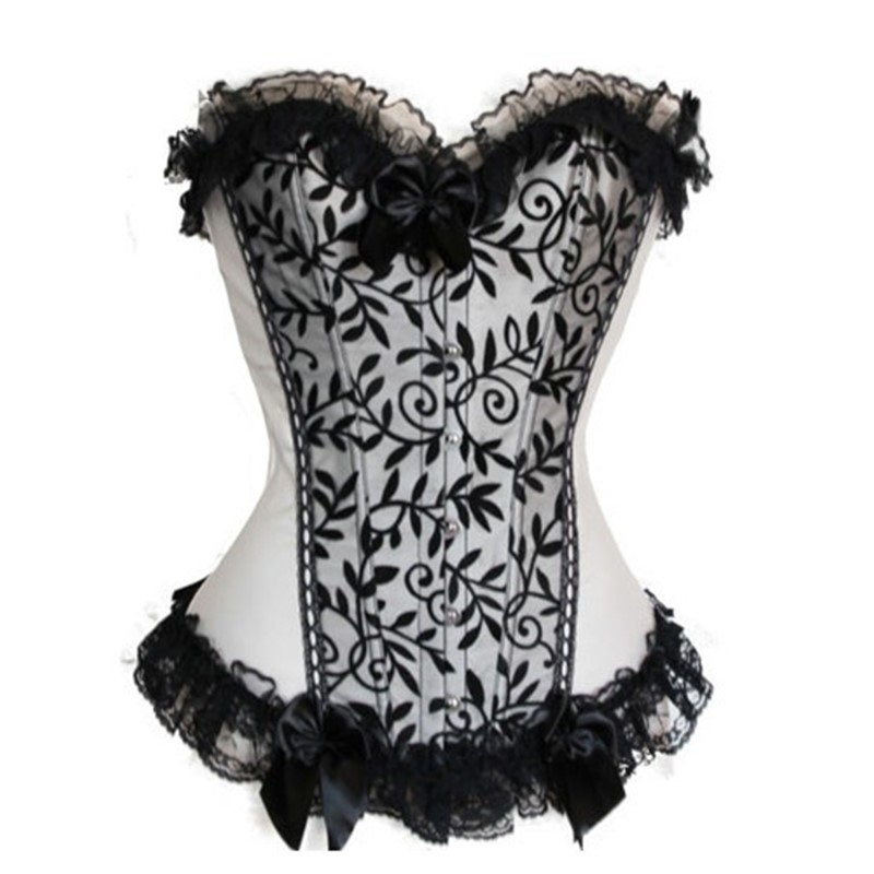 Women's Lace Ruffle Corset Top Sexy Floral with Bows Lace-up Overbust Busiter Plus Size Slimming Waist Cincher Body Shapewears