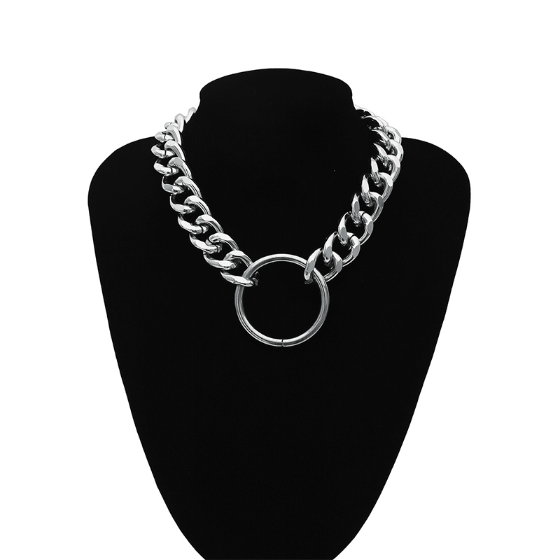 Punk Miami Cuban Choker Necklace Hip Hop Jewelry Trendy Iron Thick Chain Circle Necklace Women Neck Accessories