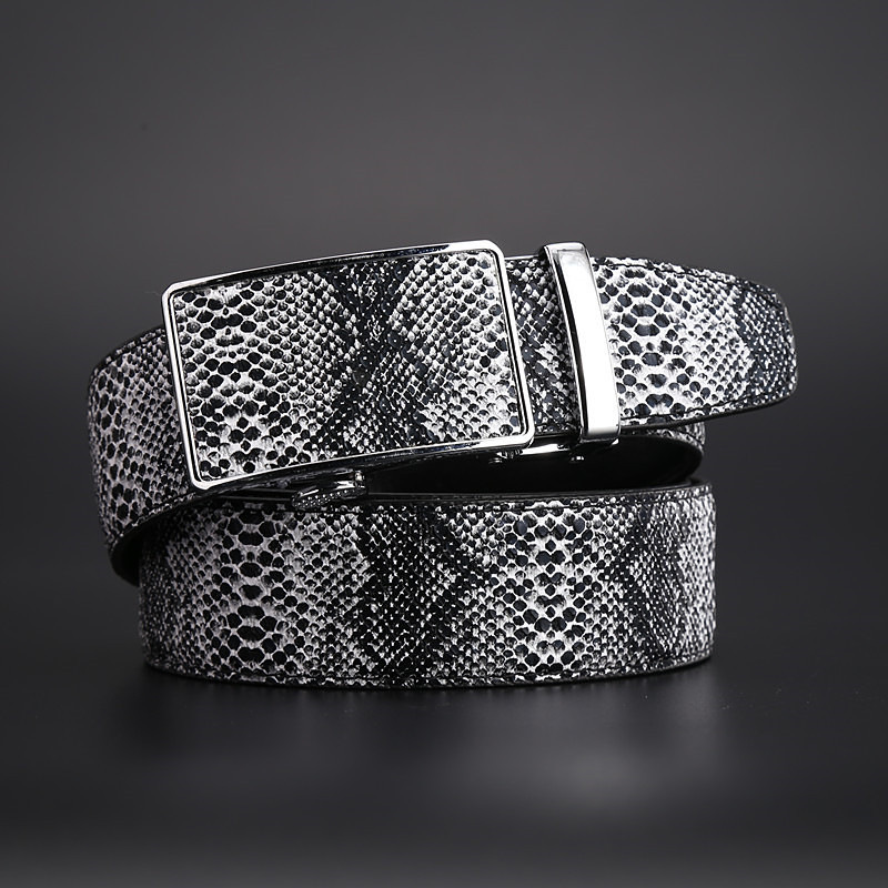 LDOFWJ 2018 New Snake Skin Automatic Buckle Cowhide Leather Men Belt Fashion Belts for Mens Belts