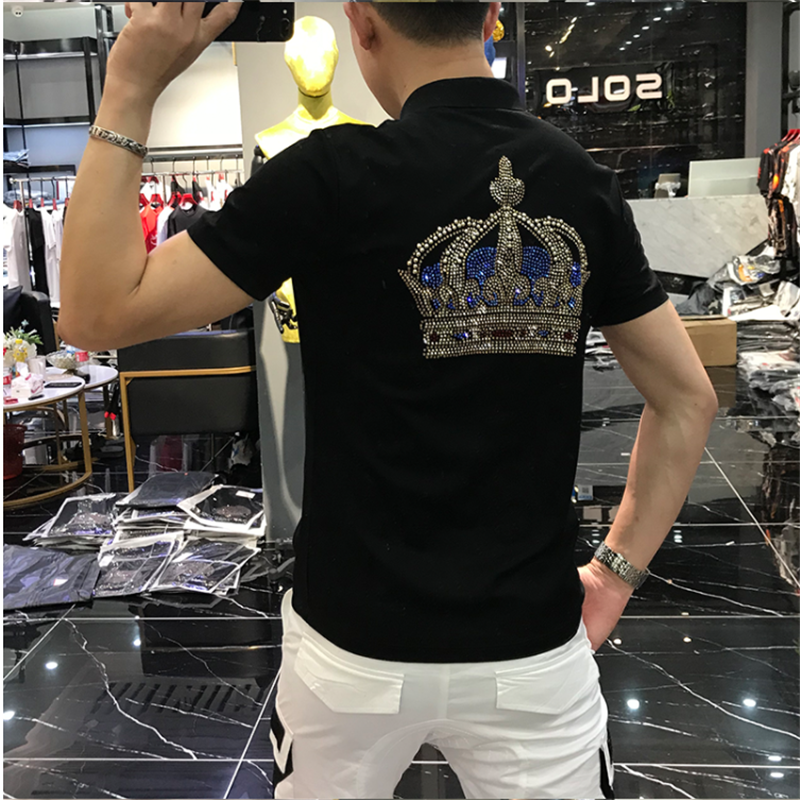 Men's shirt summer men's cotton rhinestones crown shirt short sleeve brand clothing, Black
Men's shirt summer men's cotton rhinestones crown shirt short sleeve brand clothing, Black
