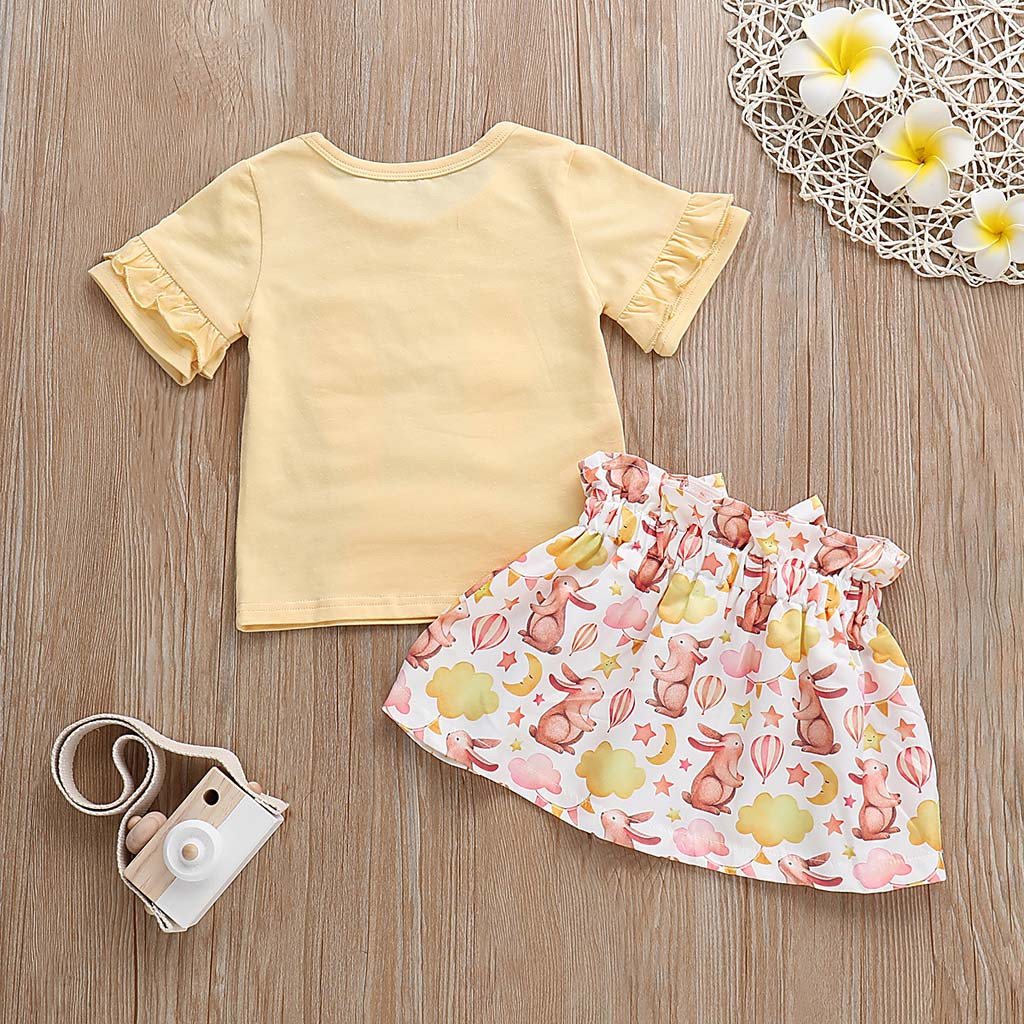 Toddler Baby Clothes Set 2PCs Girls Letter Easter Rabbit Ruffles Tops Skirt Outfits Set costume for girls vetement enfant