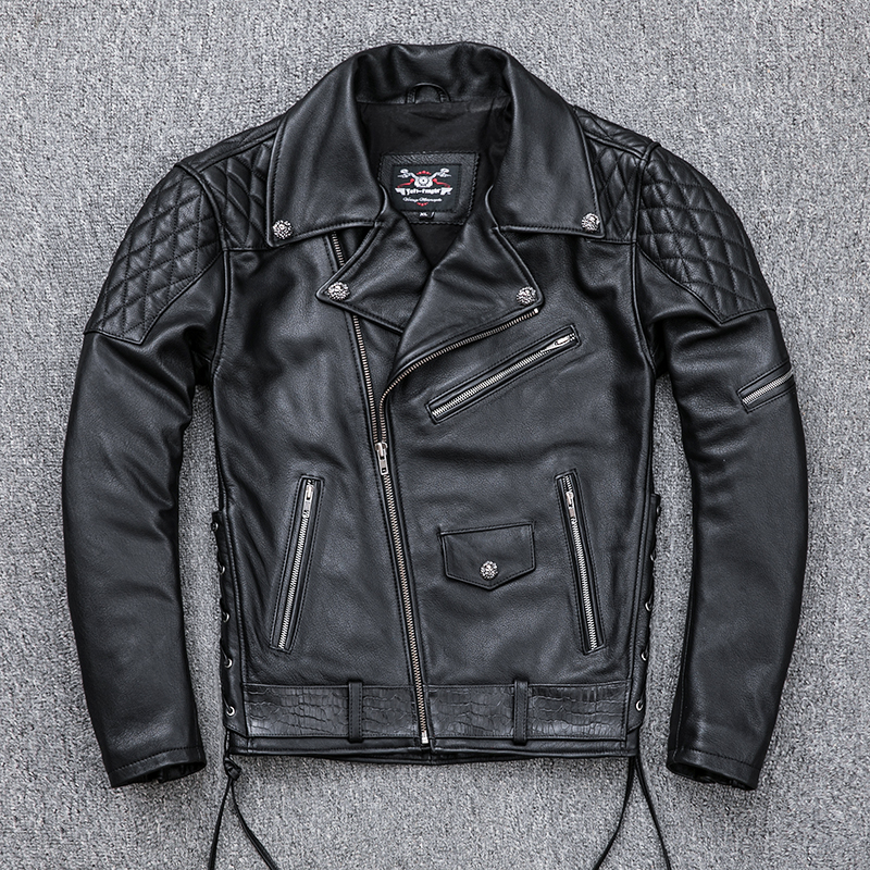 Heavy cow leather motorcycle jacket men rivets rock style slim fit moto biker jacket men' Diagonal zipper rider leather coat, Black
Heavy cow leather motorcycle jacket men rivets rock style slim fit moto biker jacket men' Diagonal zipper rider leather coat, Black