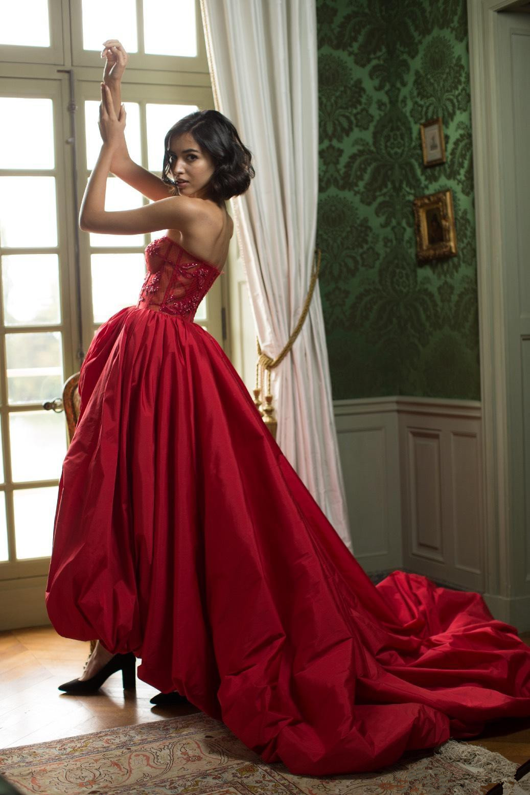 Sweetheart Red Prom Dresses Illusion Lace Sequined Top Side Split Party Evening Dress 2020 Vestidos Cocktail Pageant Gowns