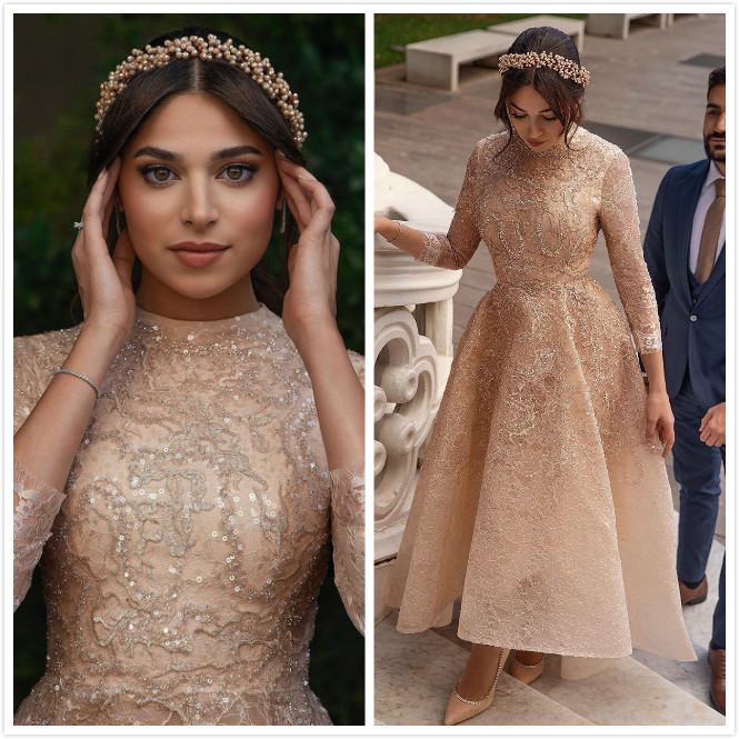 elegant arabic aso ebi gold beading muslim wedding attire timeless sexy vintage lace aline bridal gown style zj232