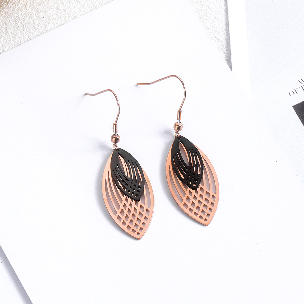 Charm Shining Hollow Leaf Drop Earrings Jewelry Stainless Steel 14K Gold Plated Earrings Women Girl's Gift