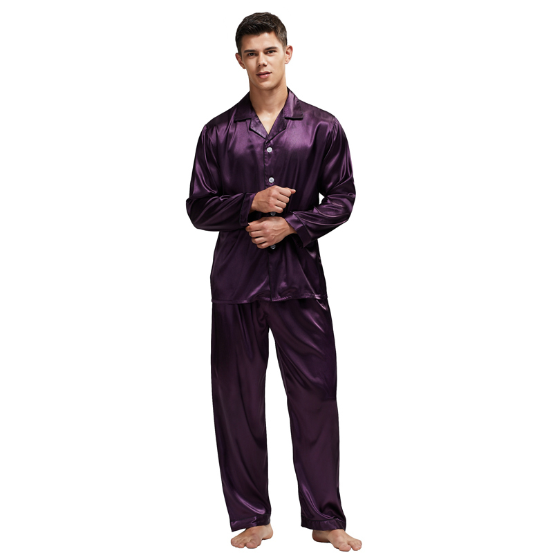 Tony&Candice Men's Stain Silk Pajama Set Men Pajamas Silk Sleepwear Men Sexy Modern Style Soft Cozy Satin Nightgown Men Summer T200110