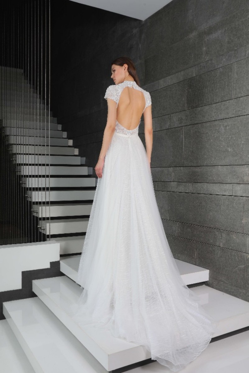 Tony ward 2019 Wedding Dresses High Neck Short Sleeve Lace Bridal Gowns Sexy Backless A-Line Wedding Dress Vestidos De Noiva