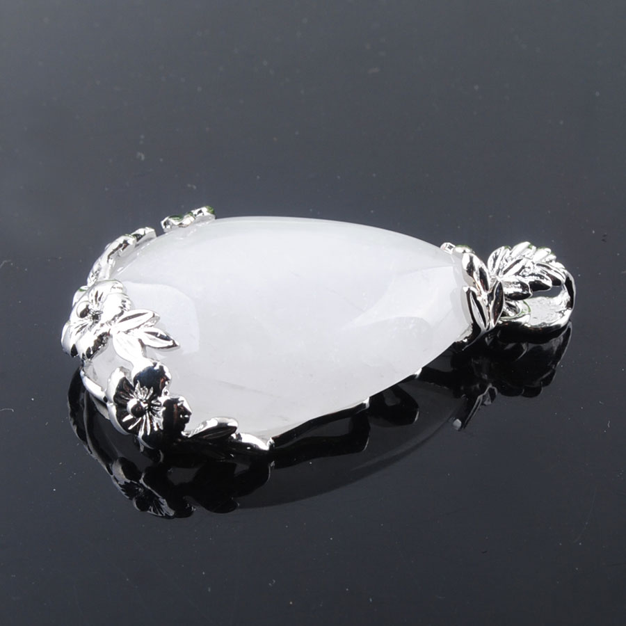 WOJIAER Men Woman Jewelry Reiki Chakra Pendant Natural Tigers Eye Opal Gem Stone Water Drop Silver Plated Bead DBN350