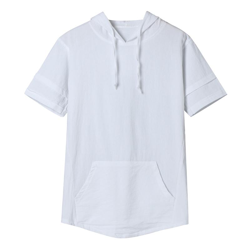 Mens Hooded Tshirt Summer Linen Shirts Pullover Hoodie Casual Lightweight Short Sleeve T Shirts Tops Men Harajuku Camiseta 2