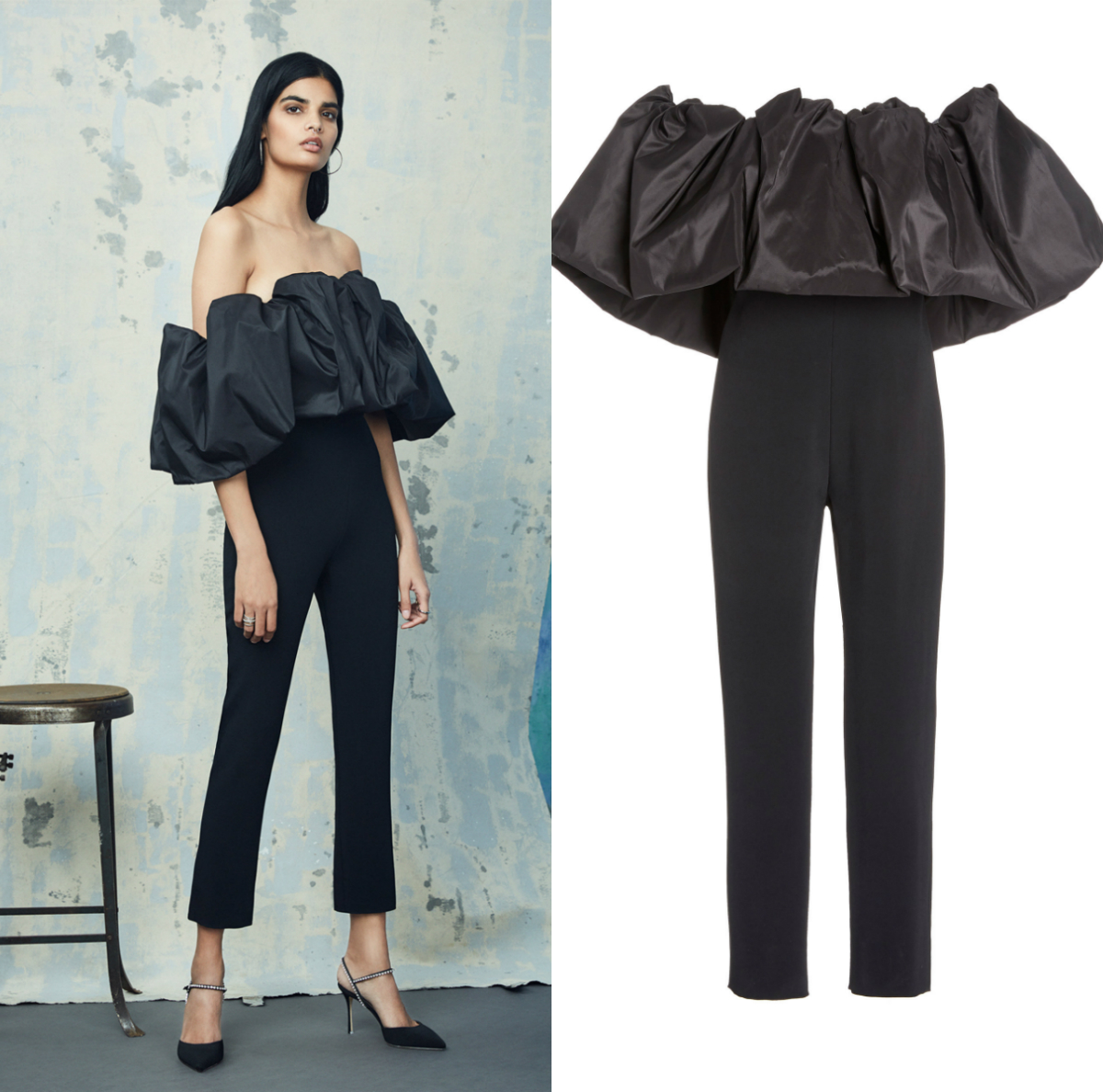 2020 Black Evening Jumpsuit Off The Shoulder Short Sleeve Satin Ruffles Prom Dresses Ankle Length Formal Party Second Reception Gowns