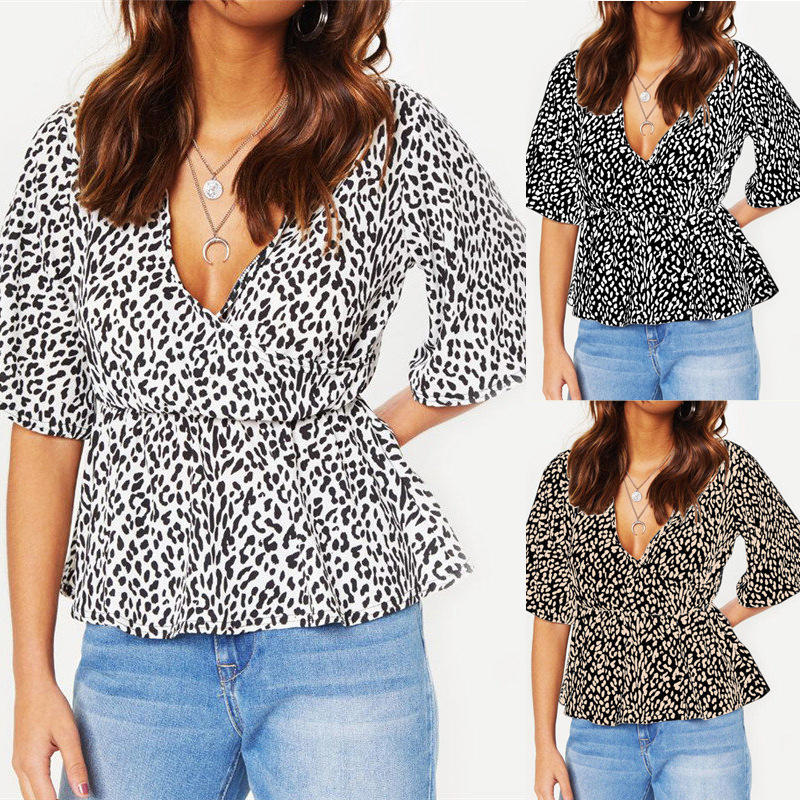 Women's Ladies Casual Loose Fitting Leopard Print Female Deep V-Neck Short-Sleeved Chiffon Pullover Shirts Blouse Tunic Tops, Black
Women's Ladies Casual Loose Fitting Leopard Print Female Deep V-Neck Short-Sleeved Chiffon Pullover Shirts Blouse Tunic Tops, Black
