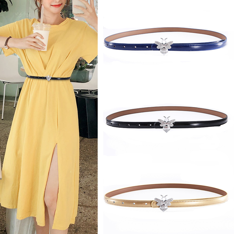 Brand Genuine Leather Thin Belts For Women Fashion Rhinestone Bee Buckle Dress Belt Female High Quality Strap, Black
Brand Genuine Leather Thin Belts For Women Fashion Rhinestone Bee Buckle Dress Belt Female High Quality Strap, Black