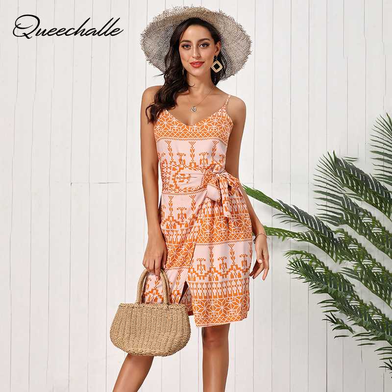 2020 Summer Dress Women Beach Style V neck Spaghetti Strap Midi Dress Sashes Sexy Split Vintage Print Plus Size Dresses Orange, Black
2020 Summer Dress Women Beach Style V neck Spaghetti Strap Midi Dress Sashes Sexy Split Vintage Print Plus Size Dresses Orange, Black