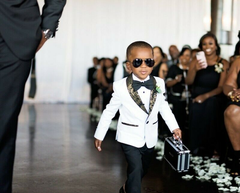 Boys Tuxedo Boys Dinner Suits Formal Suits Tuxedo for Kids Print Tuxedo Formal Occasion White And Black Suits For Little Men Two Pieces