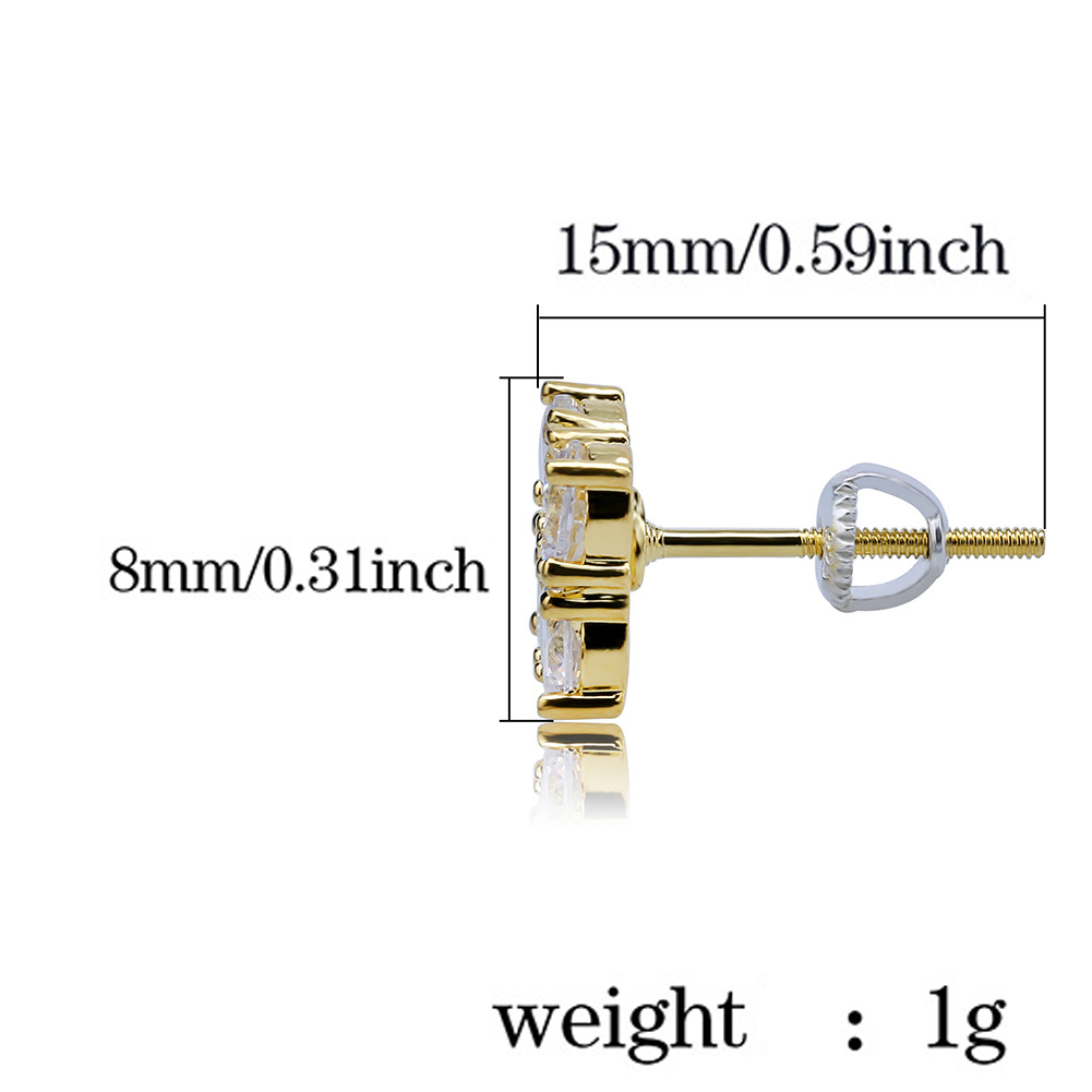 18K Gold Hip Hop 4 Cubic Zirconias Square Stud Earring 0.8 cm for Men Women Girls Iced Out Full Diamond Earrings Studs Hip Hop Punk Rock Rapper Jewelr