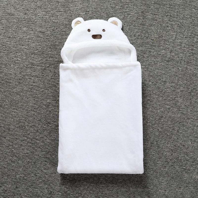 Baby Blankets Coral Velvet Baby Swaddling Infant Wrap Soft Bear Hooded Blanket Cartoon Warm Sleeping Bag Trolley Accessories 3 Colors