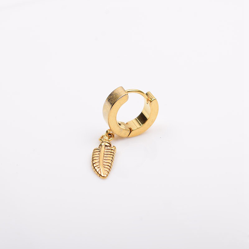 Hip Hop Charm Feather Drop Hoop Stainless Steel Earrings New Style Jewelry Wholesale Gold/Silver/Black
