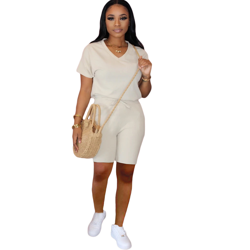 Spot Tracksuits European and American spring summer fashion female solid color Slim + pocket sports two-piece explosion